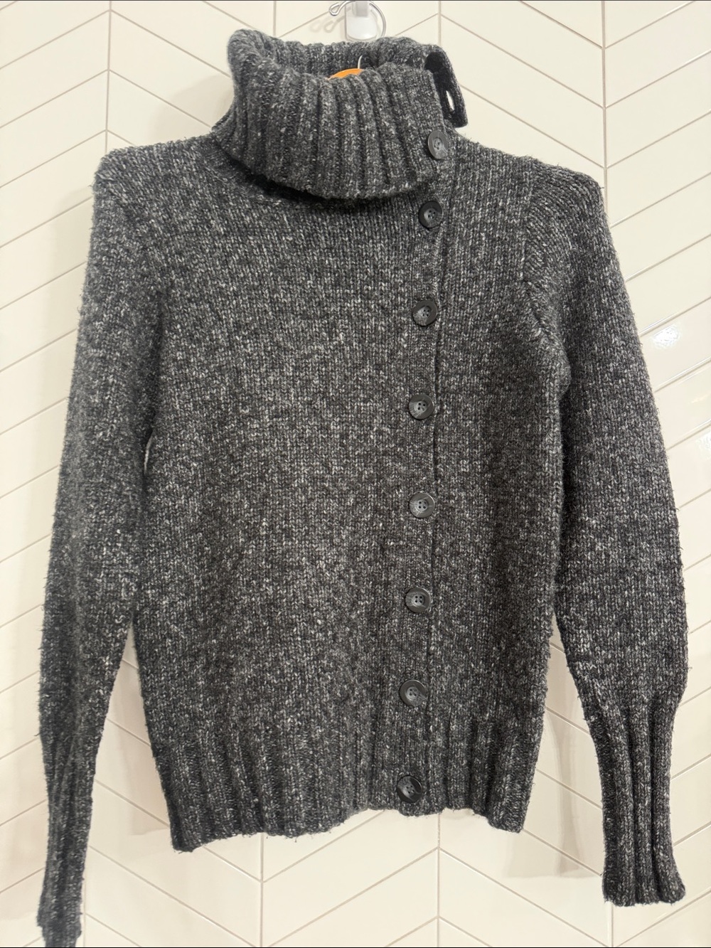 BCBGMAXAZRIA Gray Wool Blend Cowl Neck Button Cardigan Women’s S